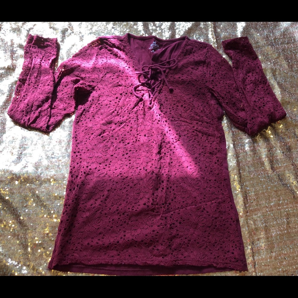 Long Sleeve Hollister Lace Front Blouse Size L
